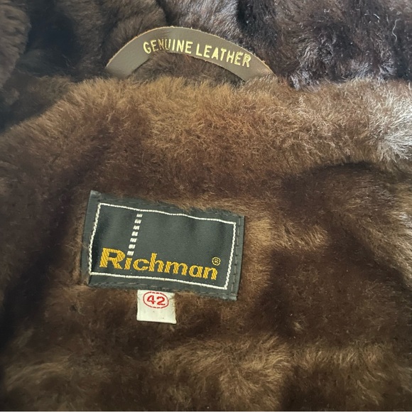 Vintage Richman Genuine Leather Brown Flight Bomber Jacket Faux Fur Collar Sz M - Picture 3 of 10